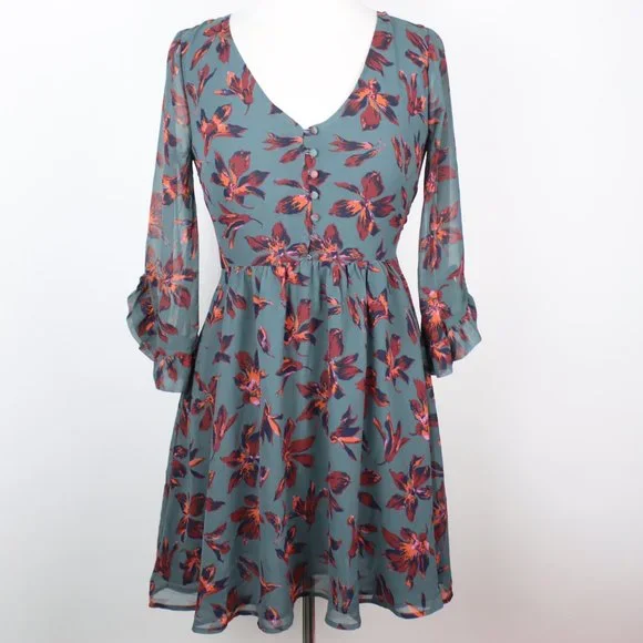 Madewell Womens Size 0 Moonblossom Ruffle-Sleeve Dress - Picture 1 of 6